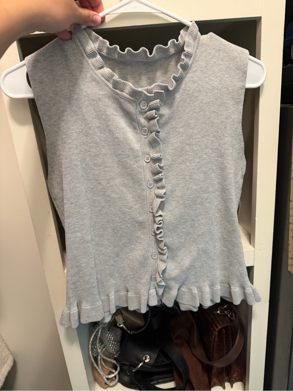 Gray Ruffle-Trim Sleeveless Knit Top